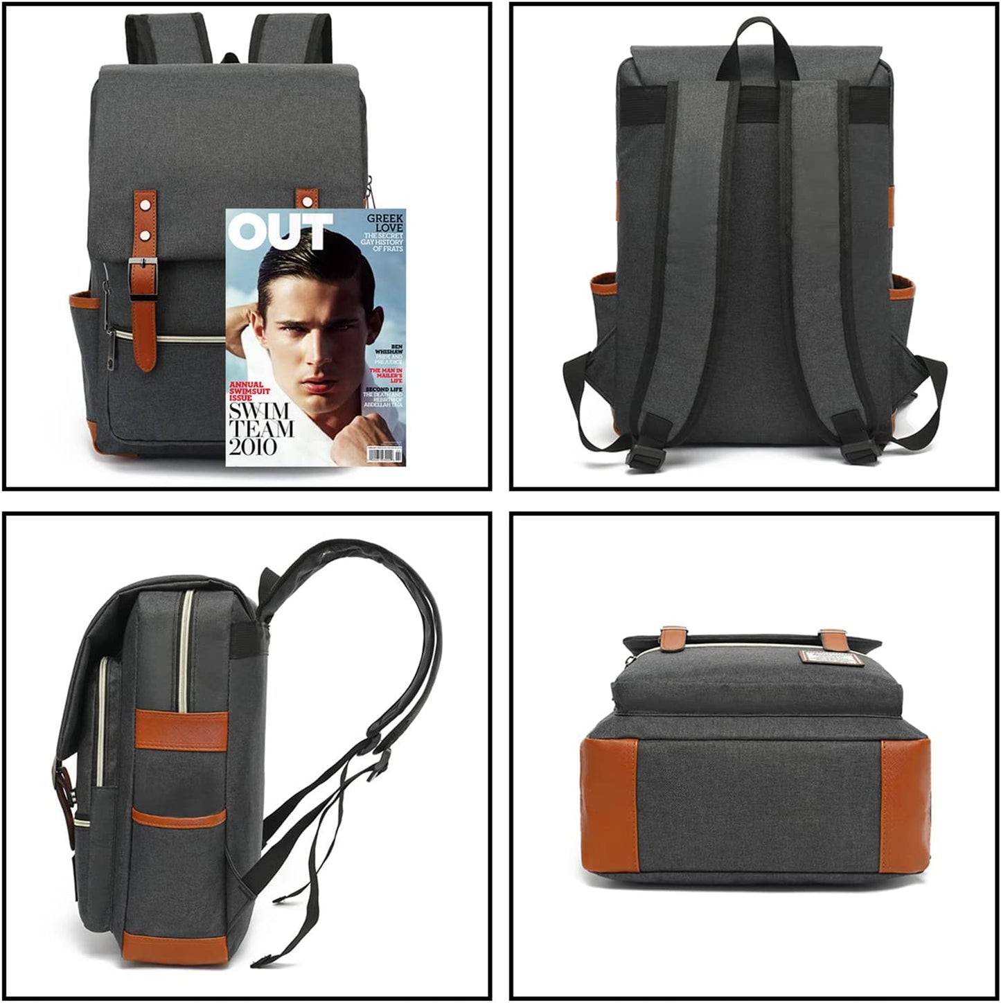 Slim Business Laptop Backpack Casual Daypacks College Shoulder Bag for Men Women, Tear Resistant Unique Travelling Backpack Fits up to 15.6 Inch Laptop in Charcoal Black
