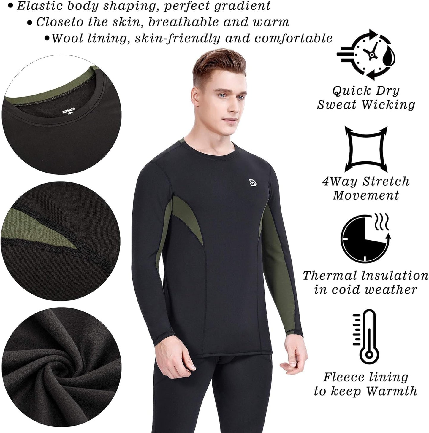 Men'S Thermal Underwear Fleece Lined Performance Fleece Tactical Sports Shapewear Thermal Set