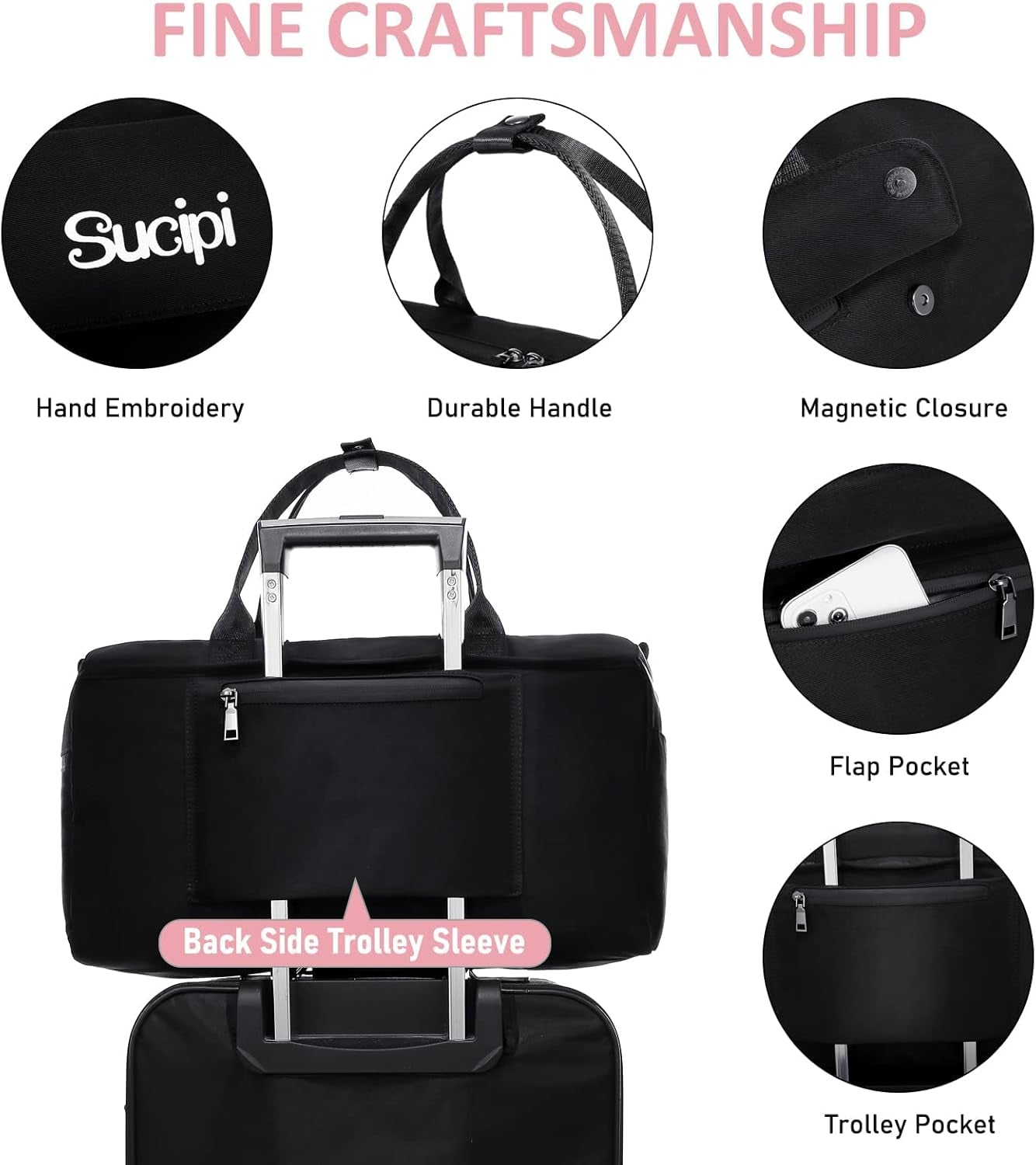 Small Duffle Bag with Wet Pocket & Shoes Bag, Sports Gym Bag, Travel Duffle Bag for Men, Women, Girls and Kids, Lightweight and Waterproof(Black)