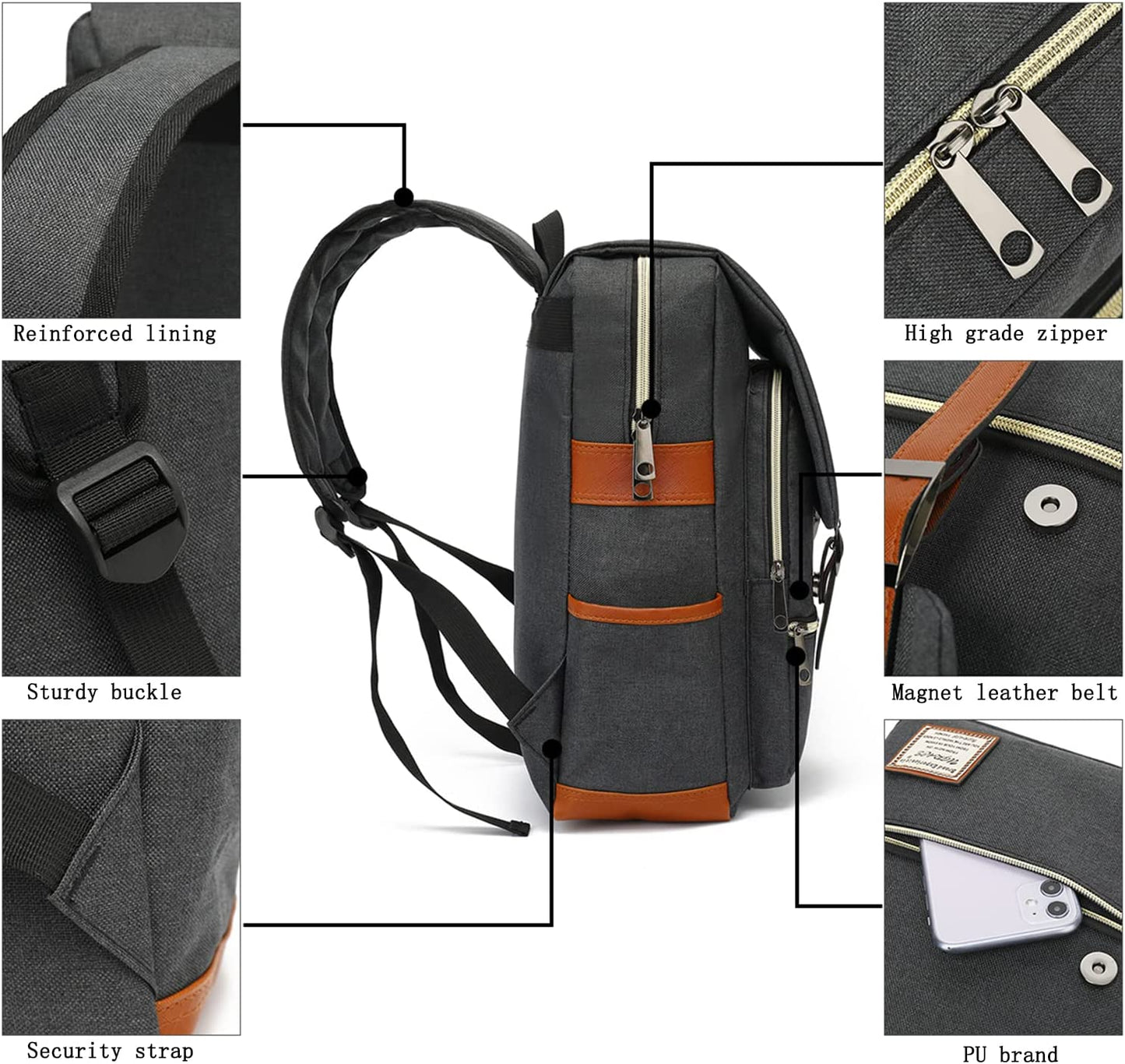 Slim Business Laptop Backpack Casual Daypacks College Shoulder Bag for Men Women, Tear Resistant Unique Travelling Backpack Fits up to 15.6 Inch Laptop in Charcoal Black