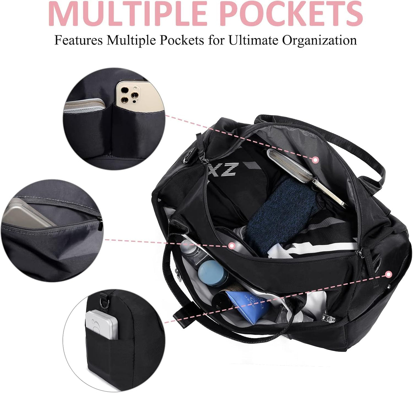 Small Duffle Bag with Wet Pocket & Shoes Bag, Sports Gym Bag, Travel Duffle Bag for Men, Women, Girls and Kids, Lightweight and Waterproof(Black)
