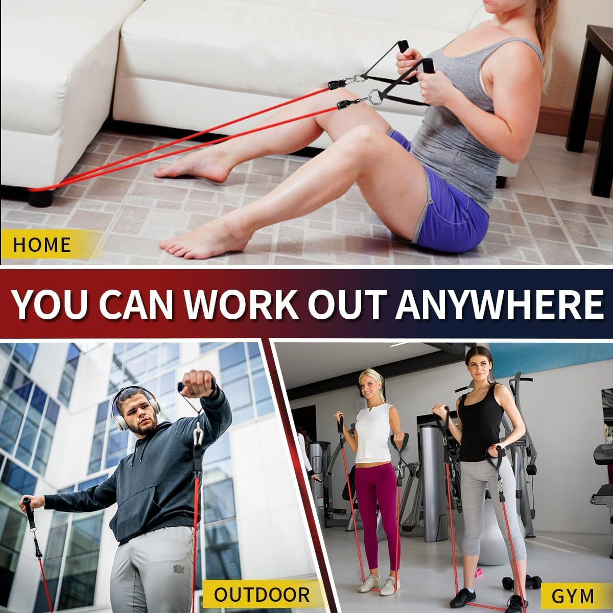 Resistance Bands, Exercise Bands,Resistance Bands for Working Out, Work Out Bands with Handles for Men and Women Fitness, Strength Training Home Gym Equipment