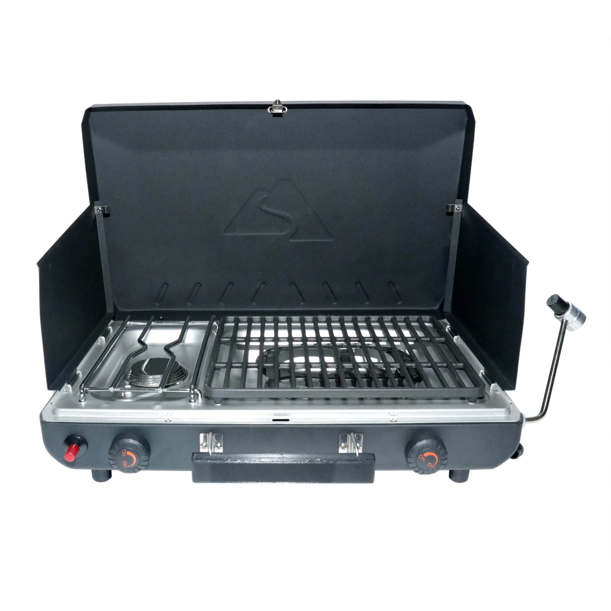 2 Burner Black Propane 2-In-1 Portable Camp Stove and Grill, Model GCT2220WB, New