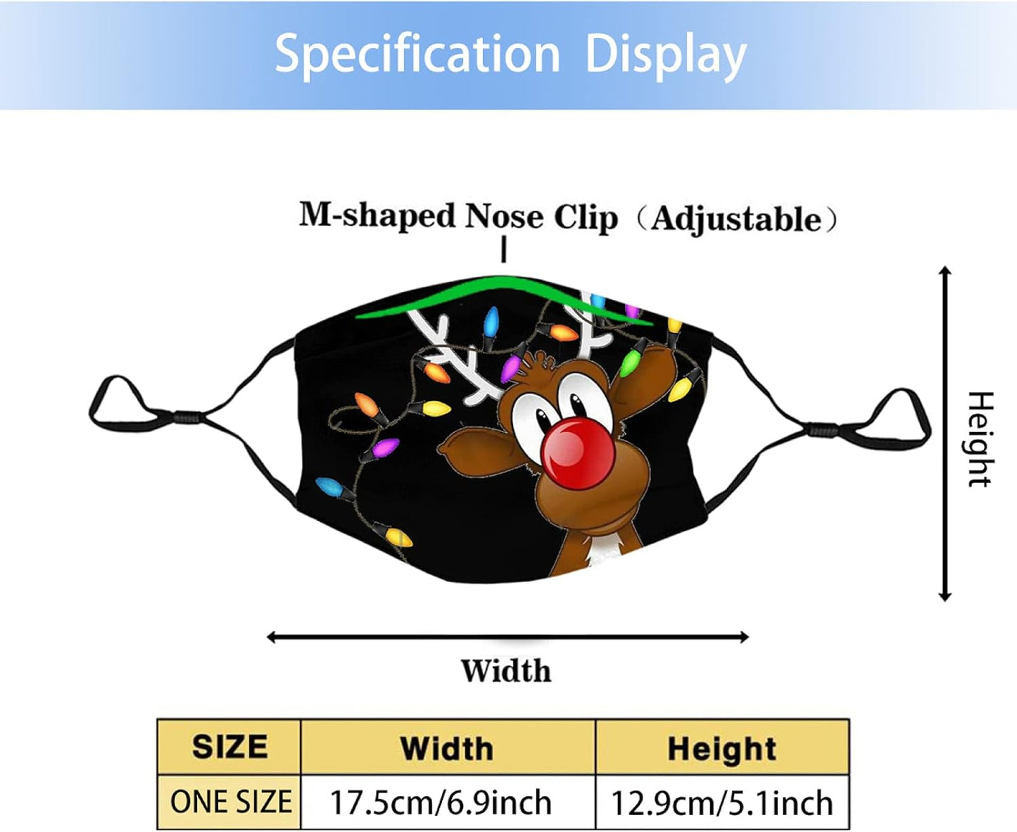 2Pcs Christmas Cute Reindeer Face Mask with 4 Filter Washable Christmas Balaclava Windproof Dustproof Adjustable Unisex Merry Christmas 10