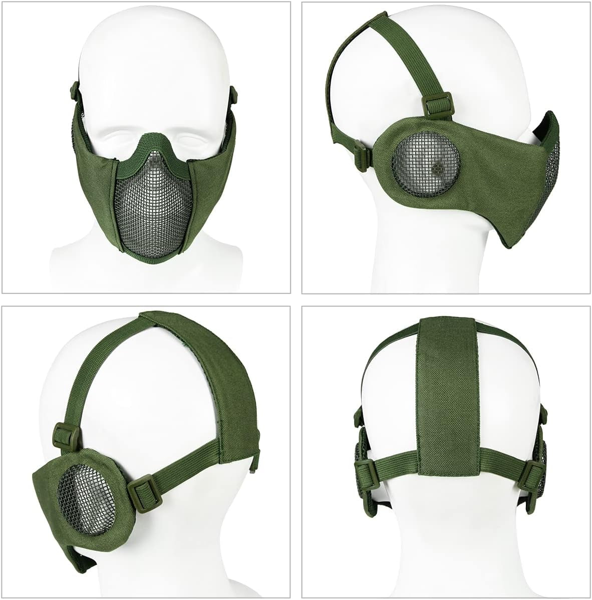 Airsoft Protective Gear Set, Half Face Mesh Mask with Ear Protection and Tactical Goggles for Adult Men Women BBS Paintball Shooting CS Survival Games Cosplay